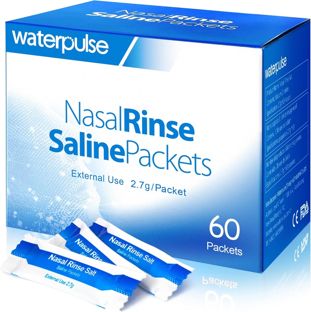 Denyutan air 60 Paket Nasal Rinse, Paket Garam Neti Pot Efektif, Nasal Rinse Garam Secara Individually Dibungkus - Solusi Konvenient untuk Sinusitis, Alleries dan Cold Relief