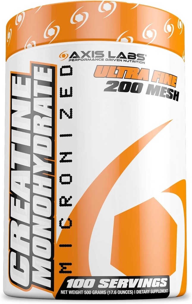 Axis Labs Micronized Creatine Monohydrate - Mineral Supplement - 100 Servings - Enhances Streng- Boosts Muscle Growth - Meningkatkan Ukuran
