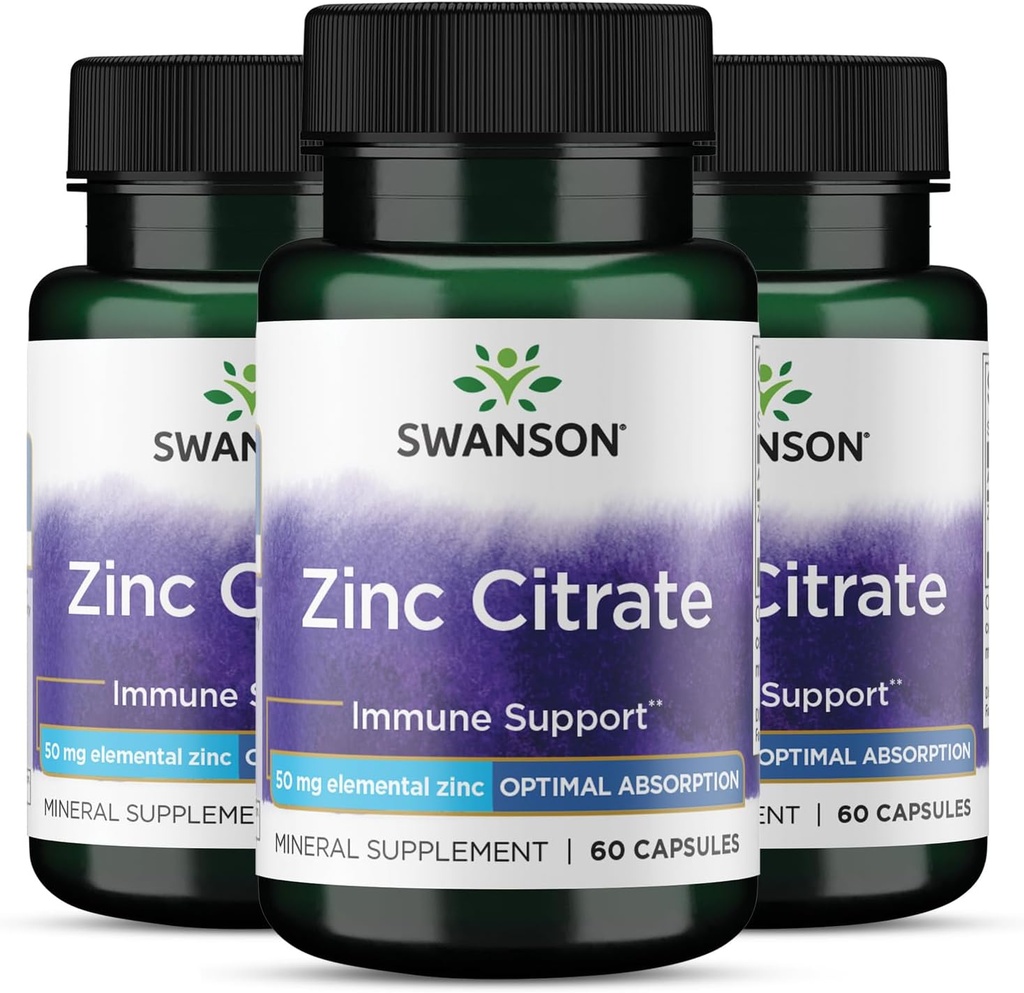 Swanson Zinc Citrate - Mineral Supplemen Primoting Healthy Vision & Immune System Health - Natural Formula Supporting Overall Wellness - (60 Capsules, 50mg Setiap Paket) 3
