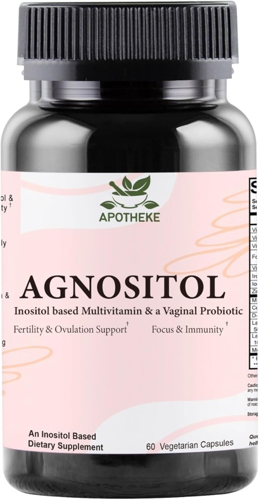 AGNOSITOL Prenatal Vitamin, Probiotik Vaginal dengan SMART Bacteria, Fertility, Ovulasi & PCOS Dukungan, Keseimbangan Hormone & Vaginal Health Supplemen. Inositol 40: 1, Acid Folic, Vitamin D3 B6 / 1