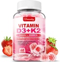 Vitamin D3 K2 Tambahan untuk dewasa - Vitamin D3 5000 IU + K2 200 mcg - VIT D3 K2 Gummies dengan Calcium 600mg Magnesium Zinc & Vitamin C untuk Women - Supports B0ne, Muscle Immune