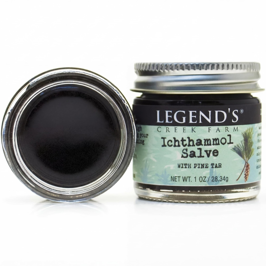 Legend 's Creek Farm Herbal Salve - Healing Oquest with 20% Ichthammol Drawing Salve - Natural Balm for Stings, & Splinters - 1 oz - Handmade in USA (Ichthammol Pine Tar)