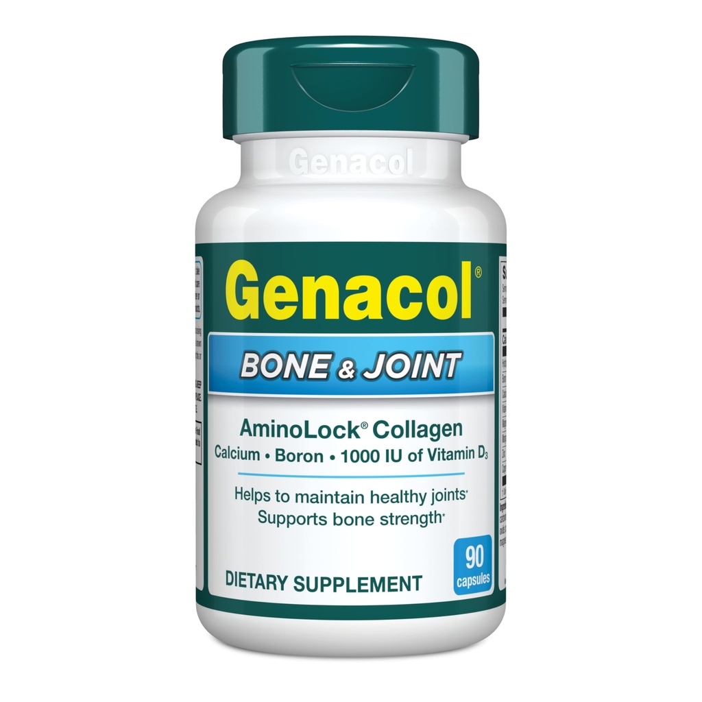Genakol Bone & Gabungan - Kalsium, Vitamin D3, Boron & Ultra- Hydrolyzed Collagen, Suplemen Kesehatan, Pasokan Tulang, 90 Kapsul (30- Hari Supply)