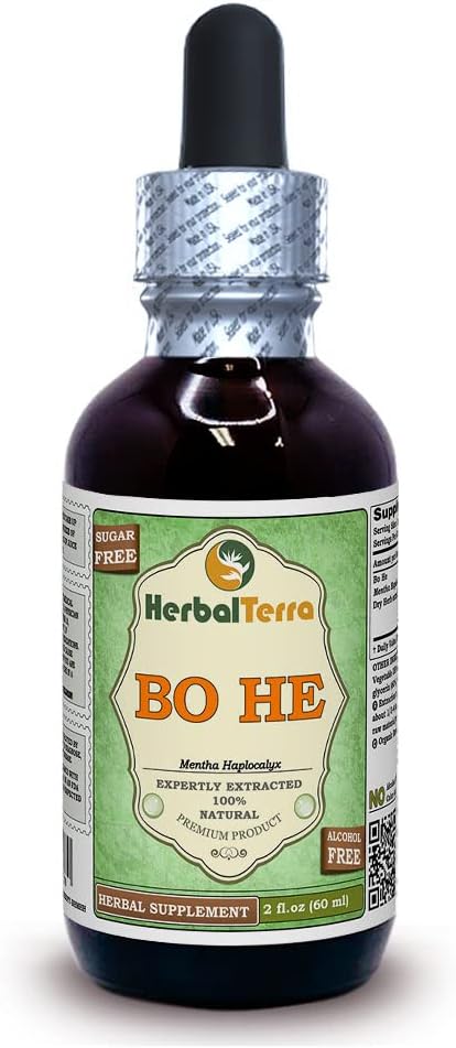 Bo He (Mentha halpocalyx) Glycerite, Dry Herb Alcohol- Free Liquid Extract (Nama Merek: HerbalTerra, Proughtly Made in USA) 2 fl.oz (60 ml)