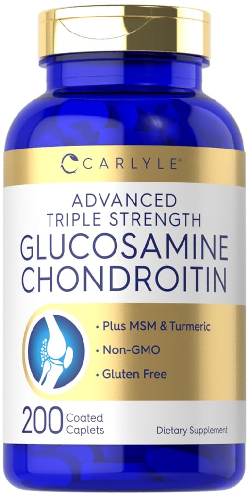 Carlyle Glucosamine Chondroitin MSM Turmeric 124; 4050 mg 124; 200 Count 124; Advanced Triple Power Suplemen 12.4; Non-GMO & Gluten Free