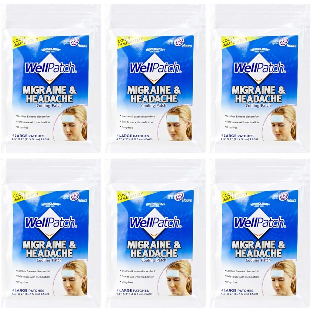 WellPatch Cooling Headache Pads, Migraine 4 Pads in a Pack. (Kemas 6) = 24pads