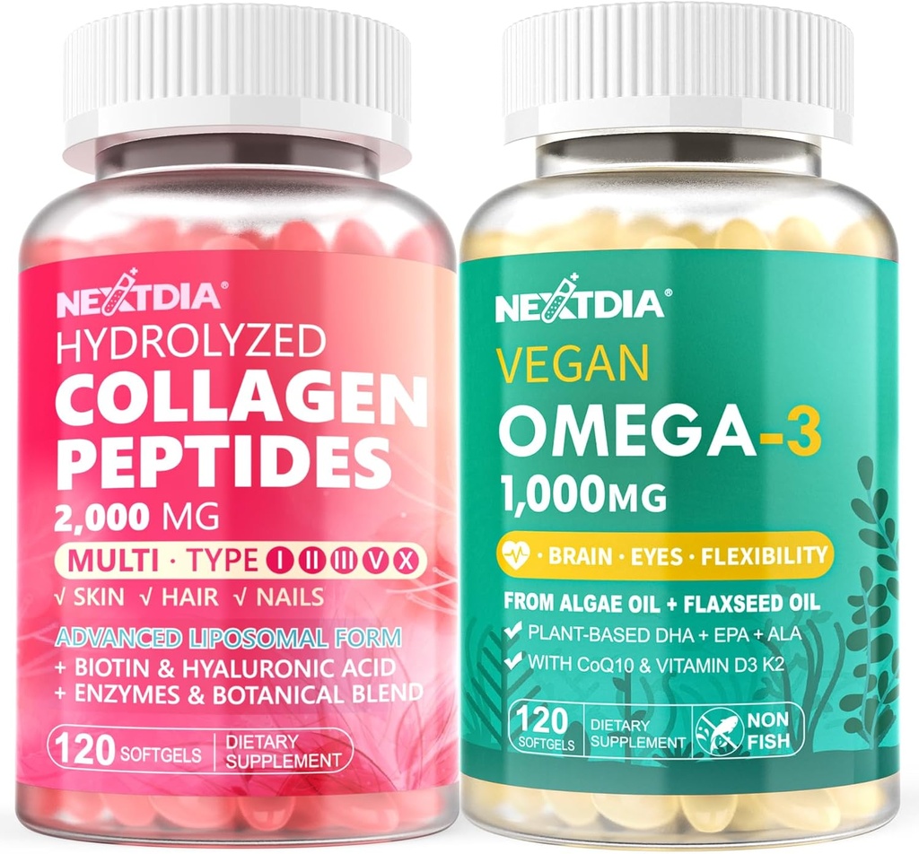 Suplemen Collagen Peptides Hydrolyzed + Vegan Omega 3 dengan Vitamin D3 K2