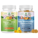 Bundle of Omega DHA Gummies for Kids - Fatty Acids Omega 3 6 9 with Vitamin C for Brain, Imunity & Vision and Kid Immunity Dukung Gummies - Delicious Vitamin C dengan Zinc & Echinacea Immune Booster