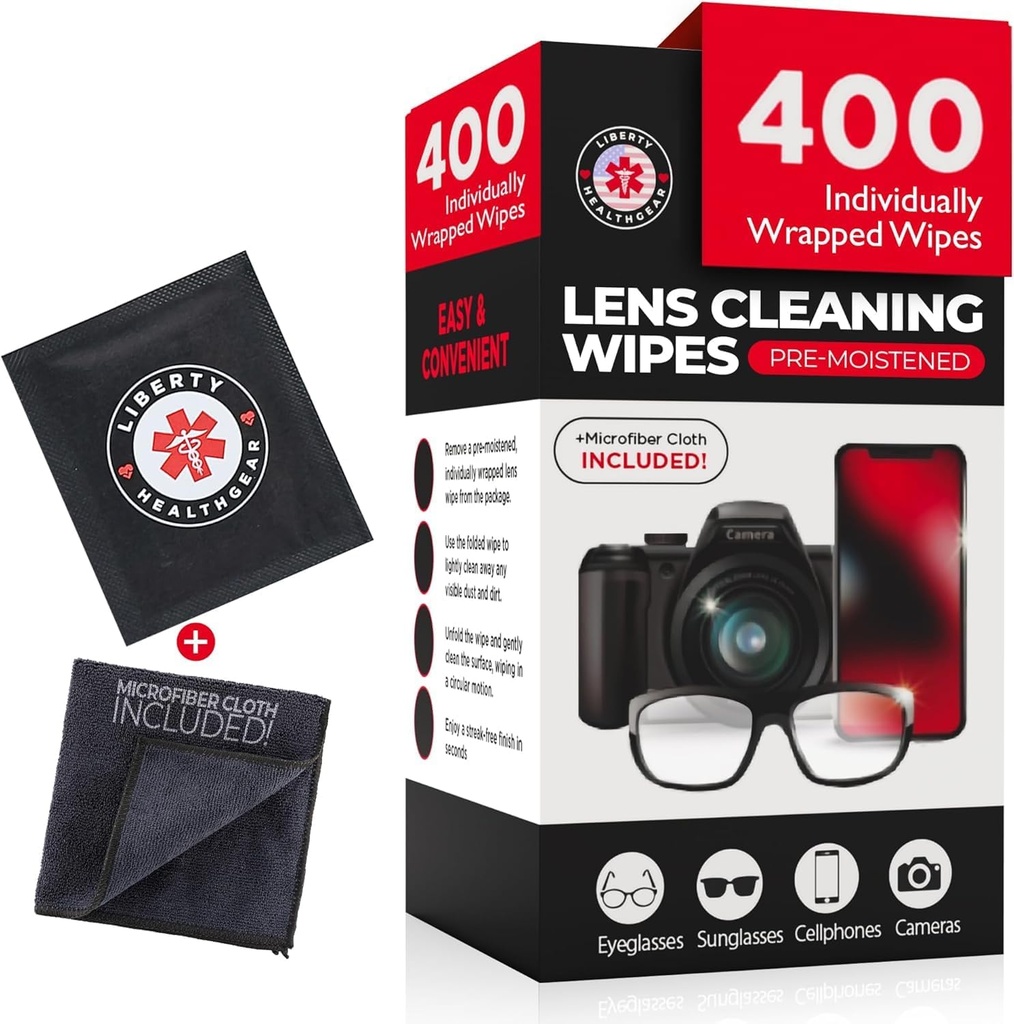 400 Eyeglass Cleaning Wipes + Microfiber Clothes for Eyeglass & Lens Cleaner 124; Pre- Moistened, Individually Wrapped, Less Formula 124; Lens Wipes for Eyeglass, Eye Glasses, Lives & Screen
