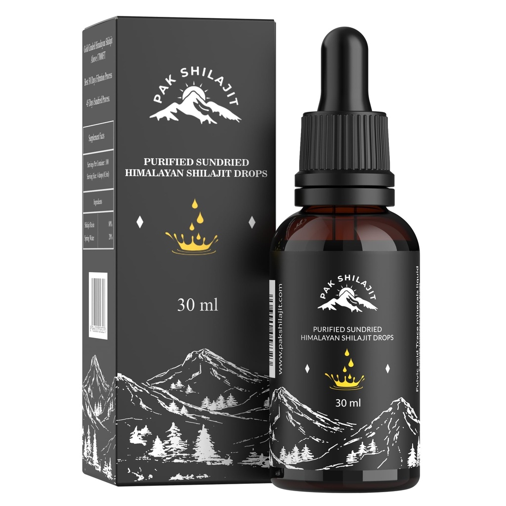 PekShilajit ® Sun Dry Himalaya Shilajit Liquid Drops, Most Premium & Organic Gold Graded Shilajit Drops Di atas 17000FT (30ML Pack), Rich di Acid Acid Humic Acid Acid Natural Suplemen