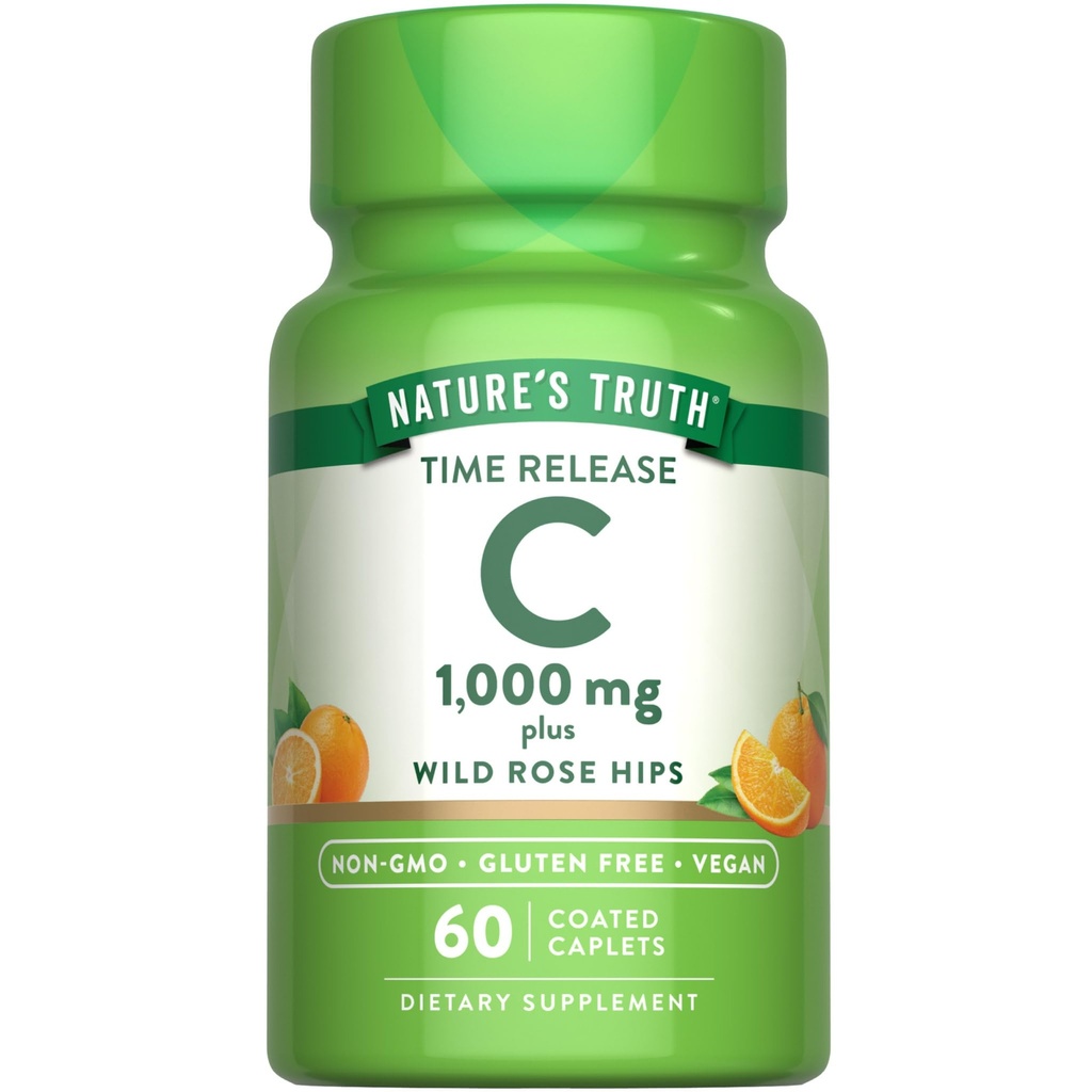 Nature 's Truth Vitamin C dengan Rose Hips 1000mg 124; 60 Caplets berlapis 124; Vegan, Non-GMO & Gluten Free Suplemen