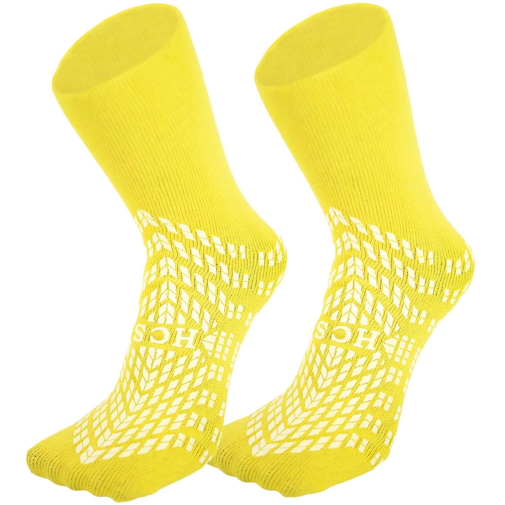 HCS Non- Slip Hospital Socks dengan Grips for Women & Men (6 Pairs) - 360 All- Around Tread None-Slip Sock, Elderly / Seniors - Hospital Grip Socks, Women, Men - Fall Risk Pairs Slippers (Yellow, Regular)