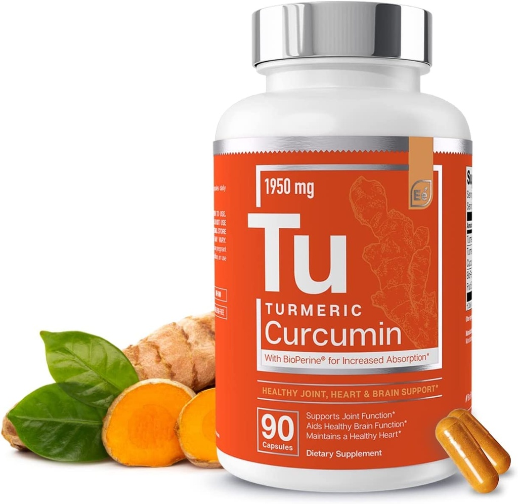 Elemen Estimets Curcumin Turmeric - Bersama, Dukungan Hati & Otak - dengan Bioperin untuk Peningkatan Absorpsi 1950 mg - 90 Kapsul