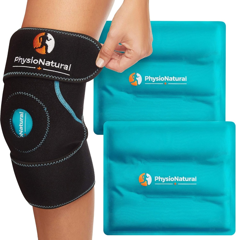 PhysioNatural Ice Pack for Knee Pain Relief, Accessible Gel Ice Crap for Leg Injuries, Swelling, Knee Replacement Becsion, Cold Compress Therapy for Arthritis, Meniscus Tear and ACL