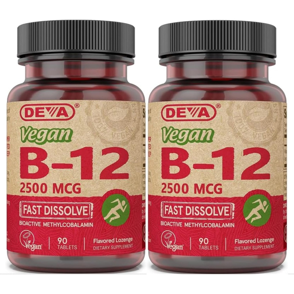 DEVA Vegan B-12, Potensi tinggi 2500 mcg B12, Dissolve cepat, Sublingual, 90 Tablet (Paket 2)