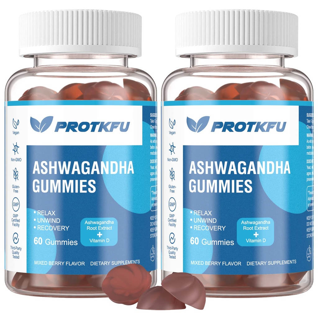 2 Pack Ashwagandha Gummies & Vitamin D3 Ammunic Aswangdha Suplemen Impreve Sleep, Stress Relief & Mood (Non-GMO, Gluten- Free & Sugar Free)