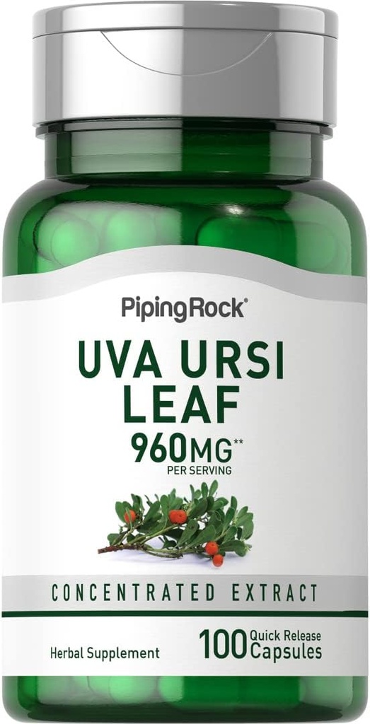 Piping Rock Uva Ursi Capsules 124; 960mg 124; 100 Pil 12.4; Herb Extract Suplement; Non-GMO, Gluten Free