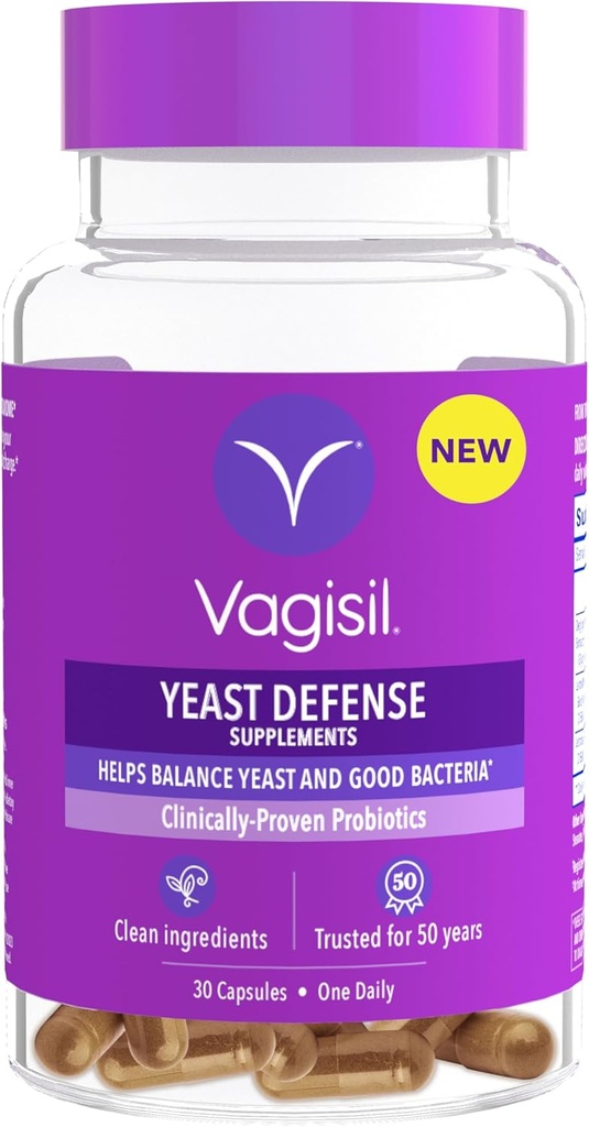 Vagisil Yeast Defense Suplemen, Membantu penyeimbangan Yeast and Good Bakteria, Clinically Progren, Ingredians Bersih, Promess A Healthy Vaginal Microbiome, Hanya 1 Capsule Daily, 30 Capsules