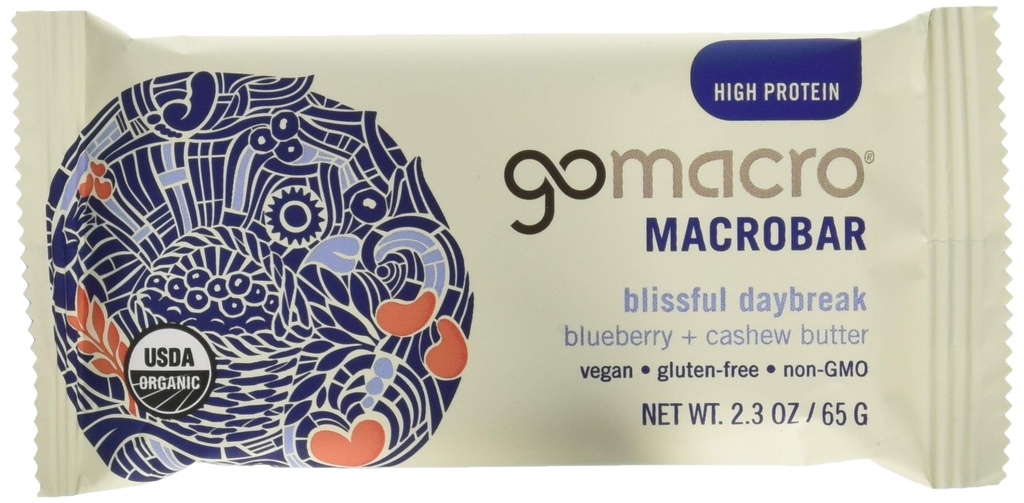 GoMacro Macrobar Organik Protein Bars - Blueberry + Cashew Butter (2.3 Ounce Bars (Paket 12)