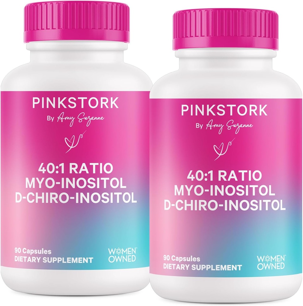 Pink Stork Myo- Inositol & D-Chiro Inositol Suplemen - Keseimbangan Hormonal untuk Perempuan - Dukungan Ovarian - 40: 1 Rasio - Suplemen Kesuburan Untuk Perempuan - 180 Capsules, 2 Bulan Suppply