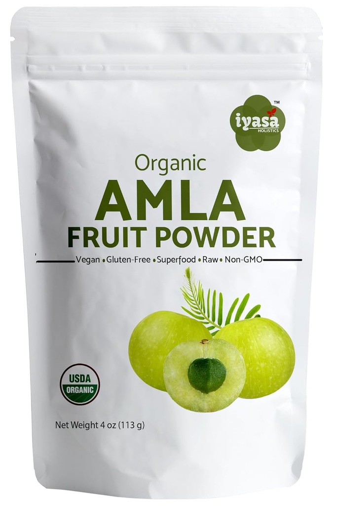 Amla Fruit Powder organik Amla, Amalaki Berry Powder, paket Trial 4 ons / 112 gma, USDA Organik, Raw Superfood untuk Skin and Hair, Dipenuhi kantong 4 oz