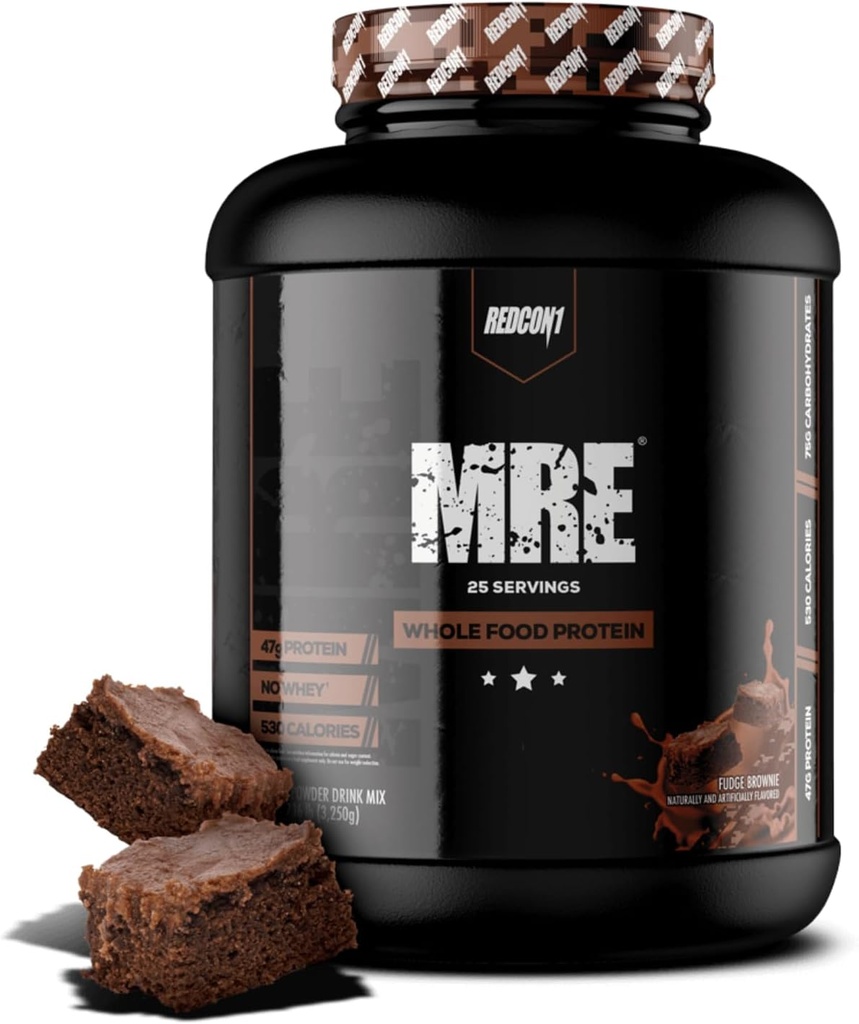 REDCON1 MRE Protein Powder, Fudge Brownie - Meal Replacement Protein Blend Dibuat dengan MCT Oil & Whole Foods - Protein dengan Ingreasi Alam untuk Membantu dalam Pemulihan Otot (25 Pelayan)