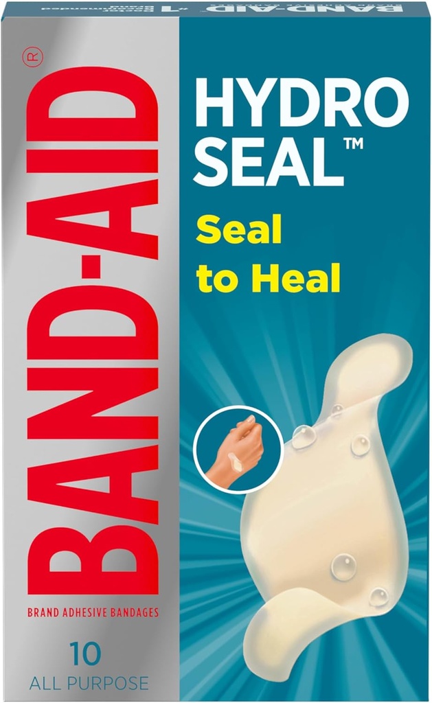 BAND- AID Brand Hydro Seal Adhesive Waterproof Bandages, Hydrocolloid Gel Patch untuk Bantuan Pertama, Lebih cepat Penyembuhan untuk Minor Bliser, Cuts & Scrapes, 10 Count
