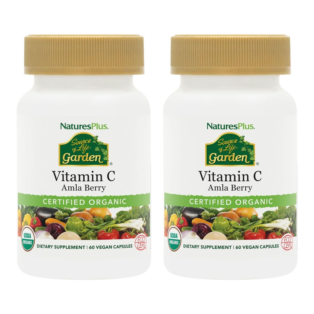 Sumber NaturesPlus dari Life Garden Vitamin C - 60 Vegan Capsules, Kembungkus 2 - Dukungan Sistem Imune - tersertifikasi Organik, Non-GMO, Gluten Bebas - 60 Total Servis