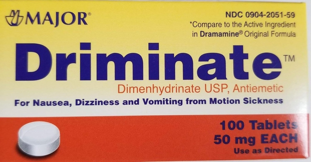 Mayor Drimination ® Dimenhydrinate 50mg 100 Ct for Nausea, Dizziness and Vomiting From Motion Sickness