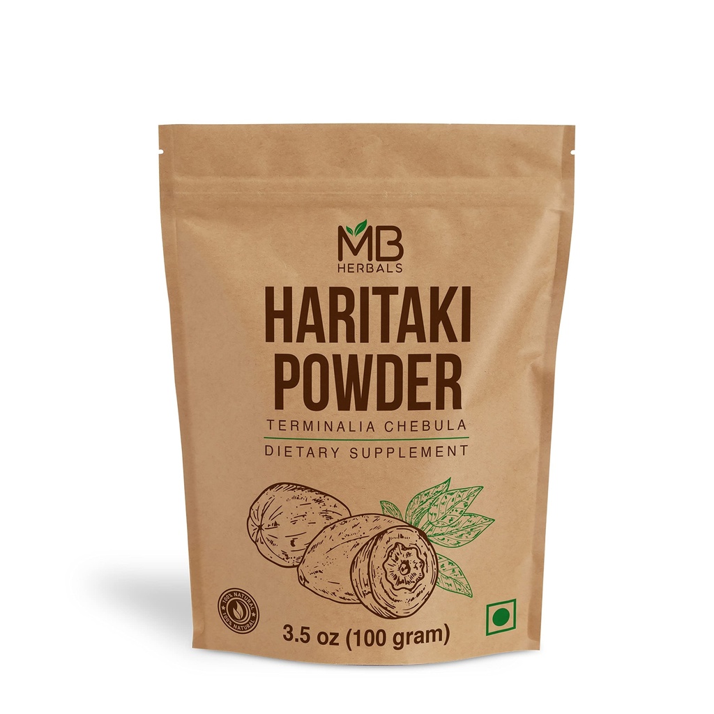 MB Herbals Haritaki powder 3.5 oz / 100 Gram 124; Inknut powder 12.4; Terminalia chebula 124; Harde 124; Chebulic Myrobala 124; No Preservatives