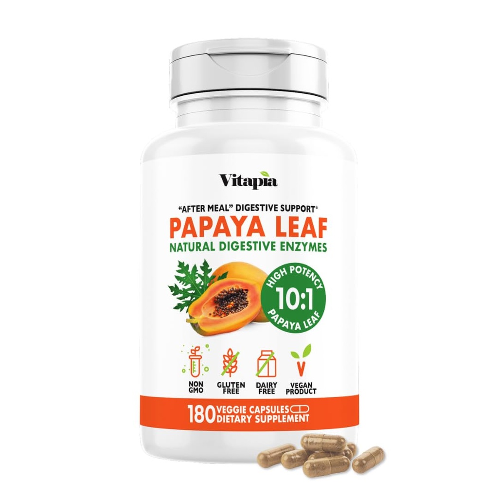 Papaya Fruit Enzyme Capsules for Divalle, Bloating Relief, Immune Dukung for Men & Women - 1500mg Pojaya Organik Powder Per Serving - 180 Vevgie Capsules - Non-GMO, Gluten- Free, Vegan - Friendly