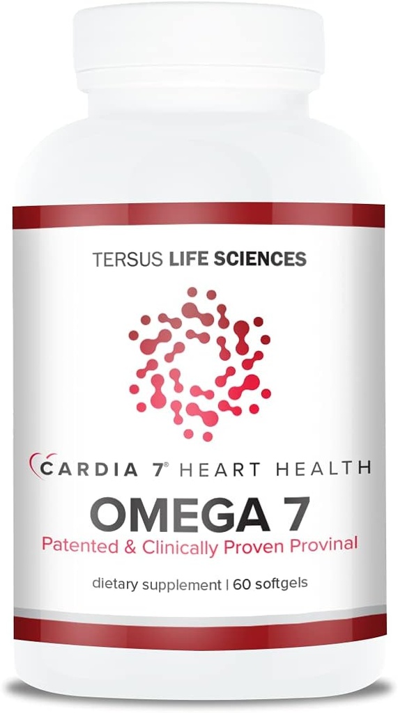 Cardia 7 Heart Health Omega 7 - Berisi Provinal Purified Omega 7 Fatty Acids - Tidak ada Bau Ikan atau Burp- Kembali - 60ct Soft Gels