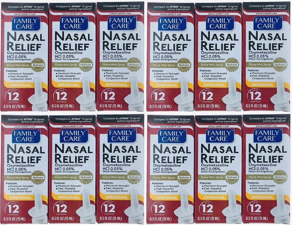 (12 pack) Nasal Relief Spray, 12 hour Pump Mist (Oxymetazoline HCL) 0.5 lf oz