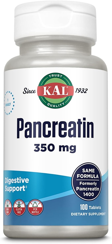 KAL Pankretin 350mg, Enzymes Digeptical for Women and Men, Pankreatic Enzimes for Digetical Health Support, Gluten Free, Non-GMO, Rapid Disintegration, 60- Day Garansi, 100 tablet
