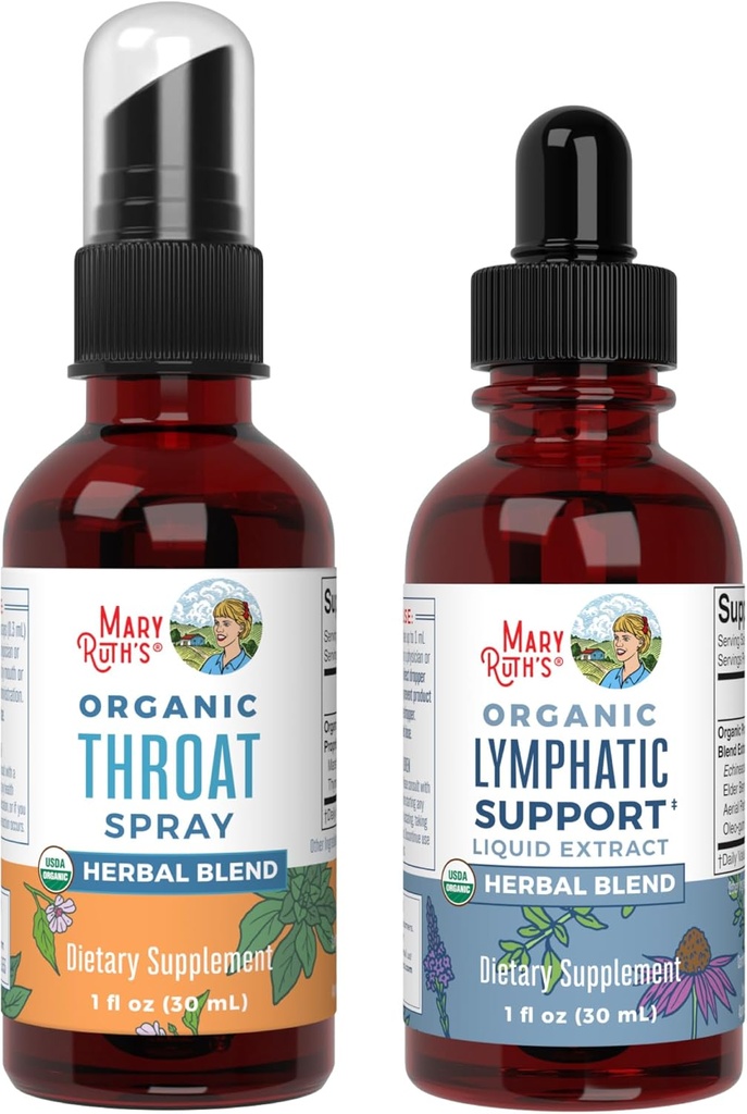 MaryRuth Organics Throat Spray (Unflashed) & Lymphatic Cleanse Drops = 124; USDA Organic Project, Clean Label Verified £124; Vitamin for Throat Relief, Kekebasan & Overall Health 124; Vegan, Gluten Free, Non- G