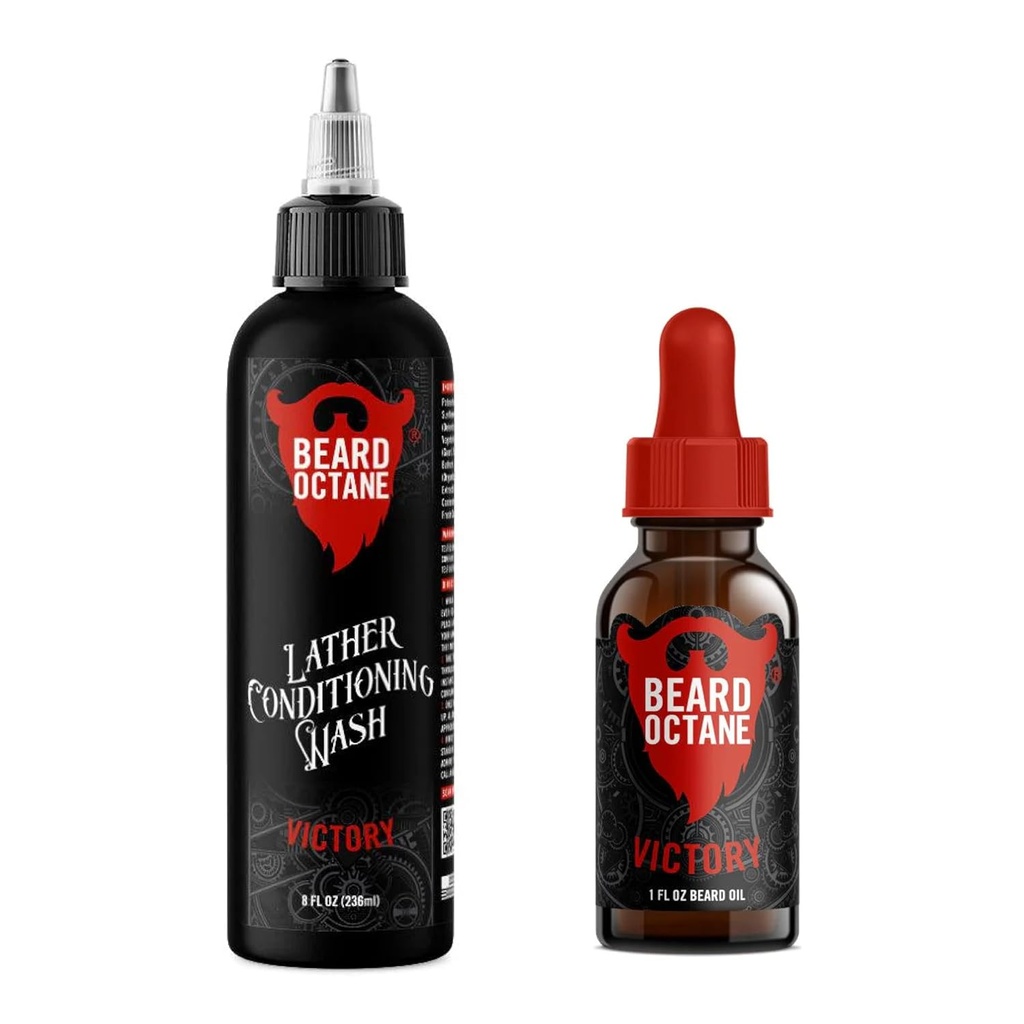 Beard Octane Fundamental Beard Kit - Beard Shamhod & Oil - Natural Beard Care with Jojoba & Argan (Victory - Ginger Yuzu, Labdanum & Fresh Ozone)