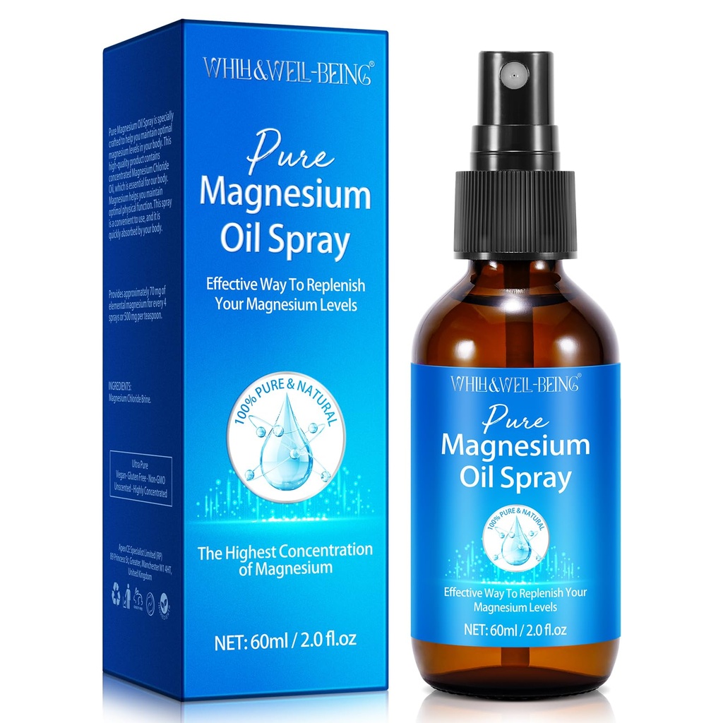 Semprotan Magnesium, Semprotan Minyak Magnesium Murni untuk Kaki, Ingredien Alam di Botol Kaca, Mudah untuk Absorb dan Gunakan 1Pack