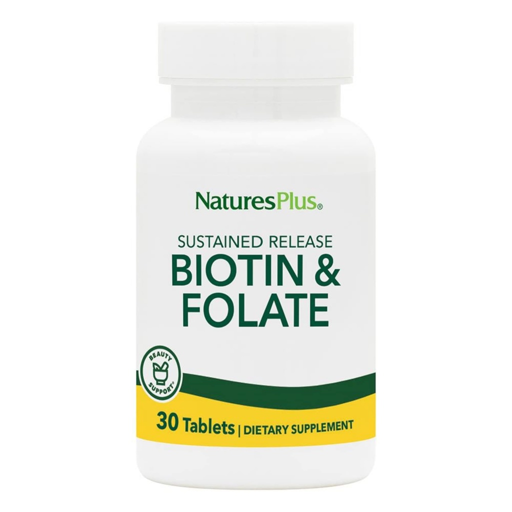 Natures Plus Biotin & Folic Acid (Methylfolat), Unless Rilis - 30 tablet Vegetarian