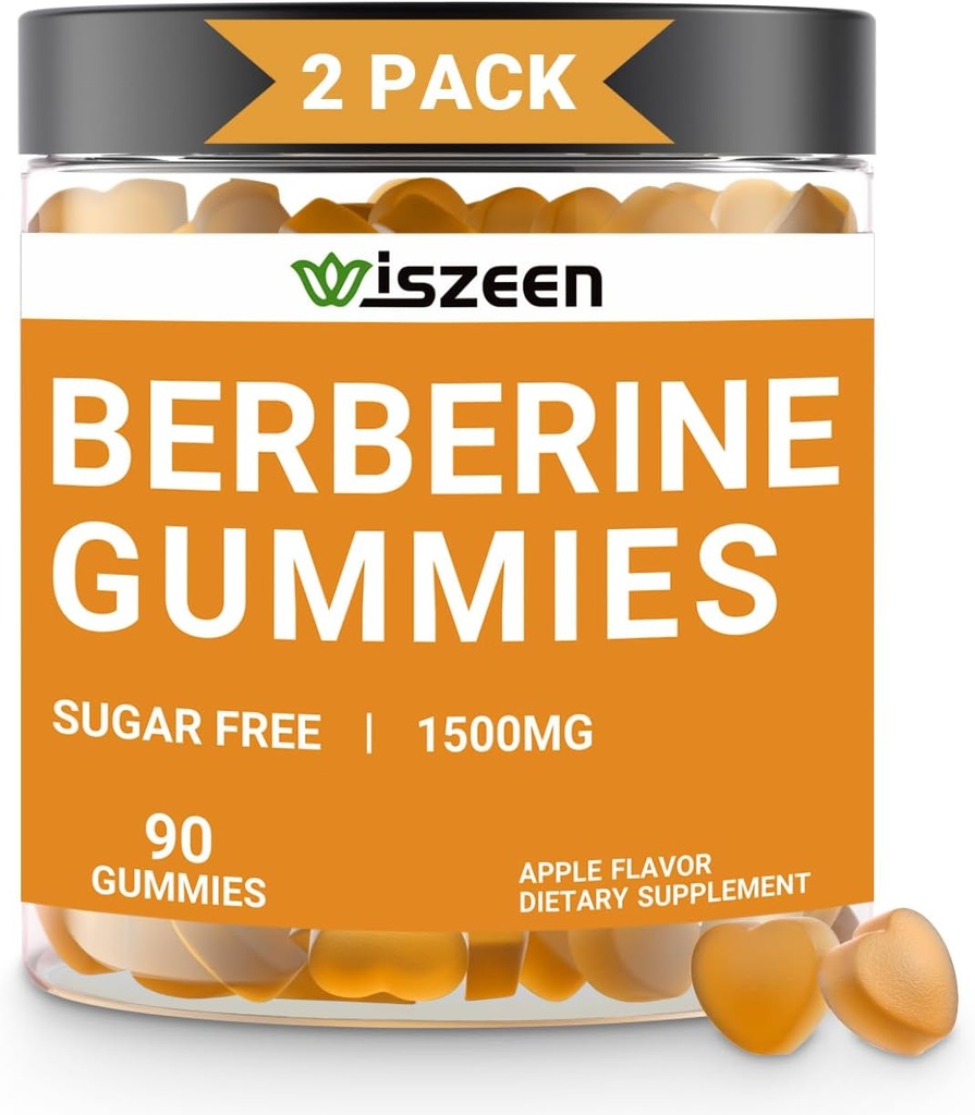 2 Pack Berberine Gummies, Sugar Free Berberine Tambahan 1500mg dengan Cinnamon Ceylon, Berberine Gummy untuk Dewasa