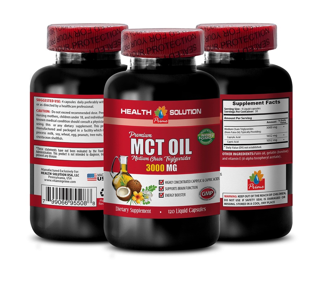 Imune System Booster - MCT Oil 3600MG, 100% Murni - Medium Chain trigliserides, mct Oil Suppelle, mct Oil Pistols Organik, mct Oil Pills, mct Oil - 1 Bottle (120 Softgels)