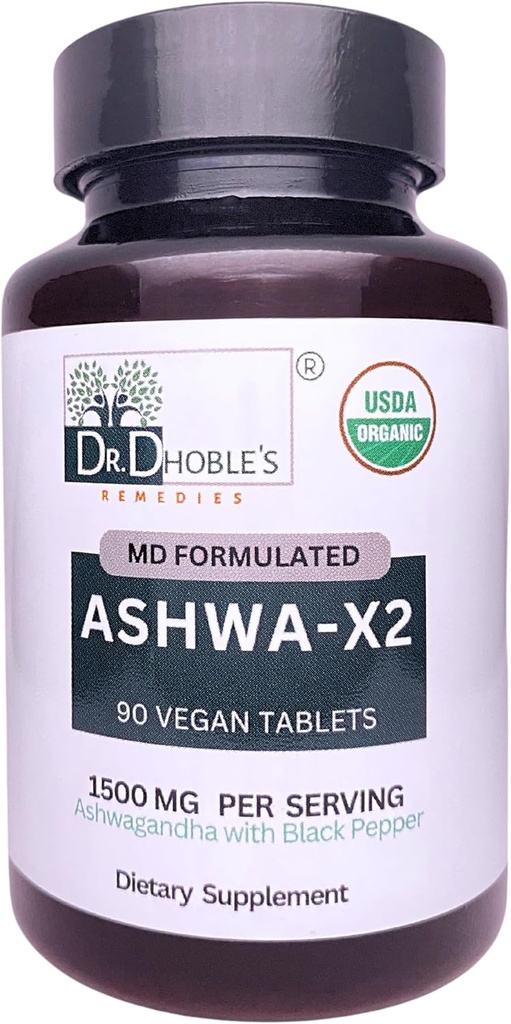 Ashwa X2, Md Formulated Vegan Tablet with Natural Ingreations & Black Pepper Which Increavability, 1500mg, No Extract, USDA Organic