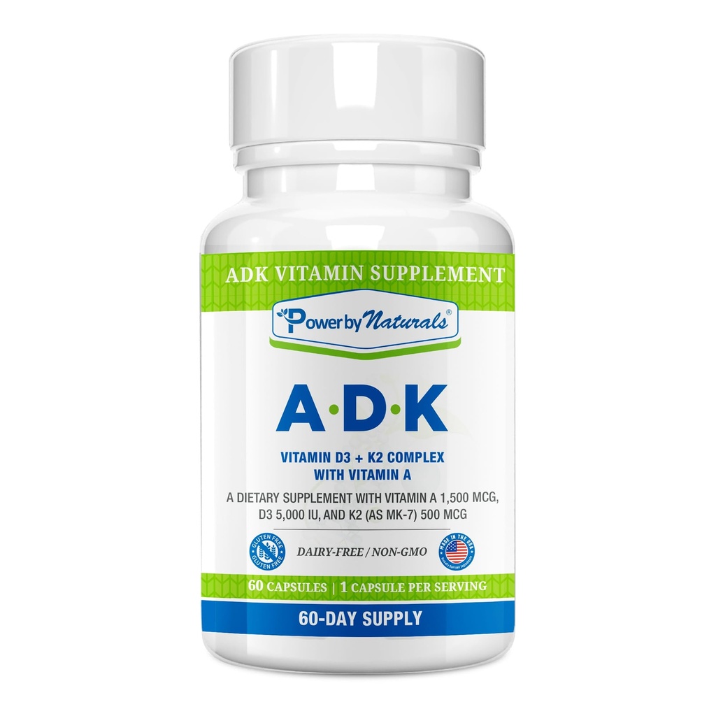 Power By Averals ADK Vitamin Supplement - High Potency Blend of VIT A D3 K2 Vitamin 5000 iu - Dukung Bone, Heart & Imune Health - 60 Capsules (2 Bulan Supply)