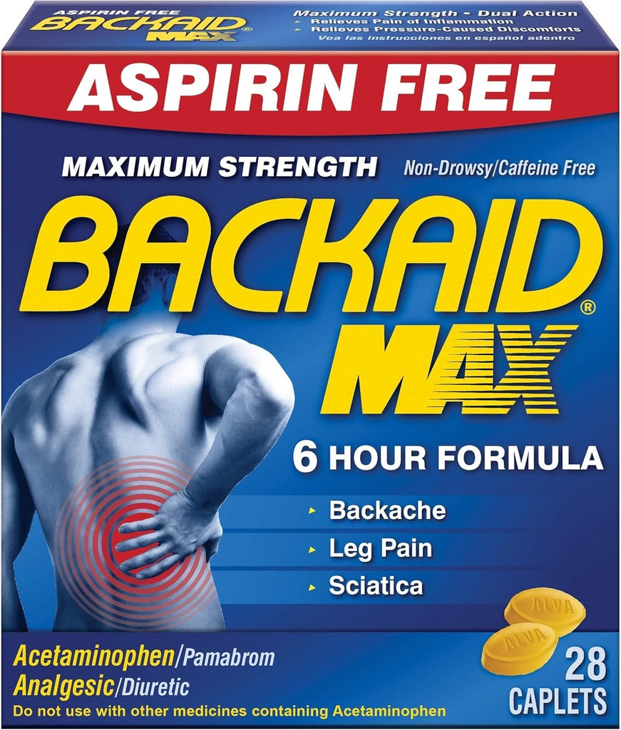 Backaid Max Relief Caplets, 28 Count (Paket 6)
