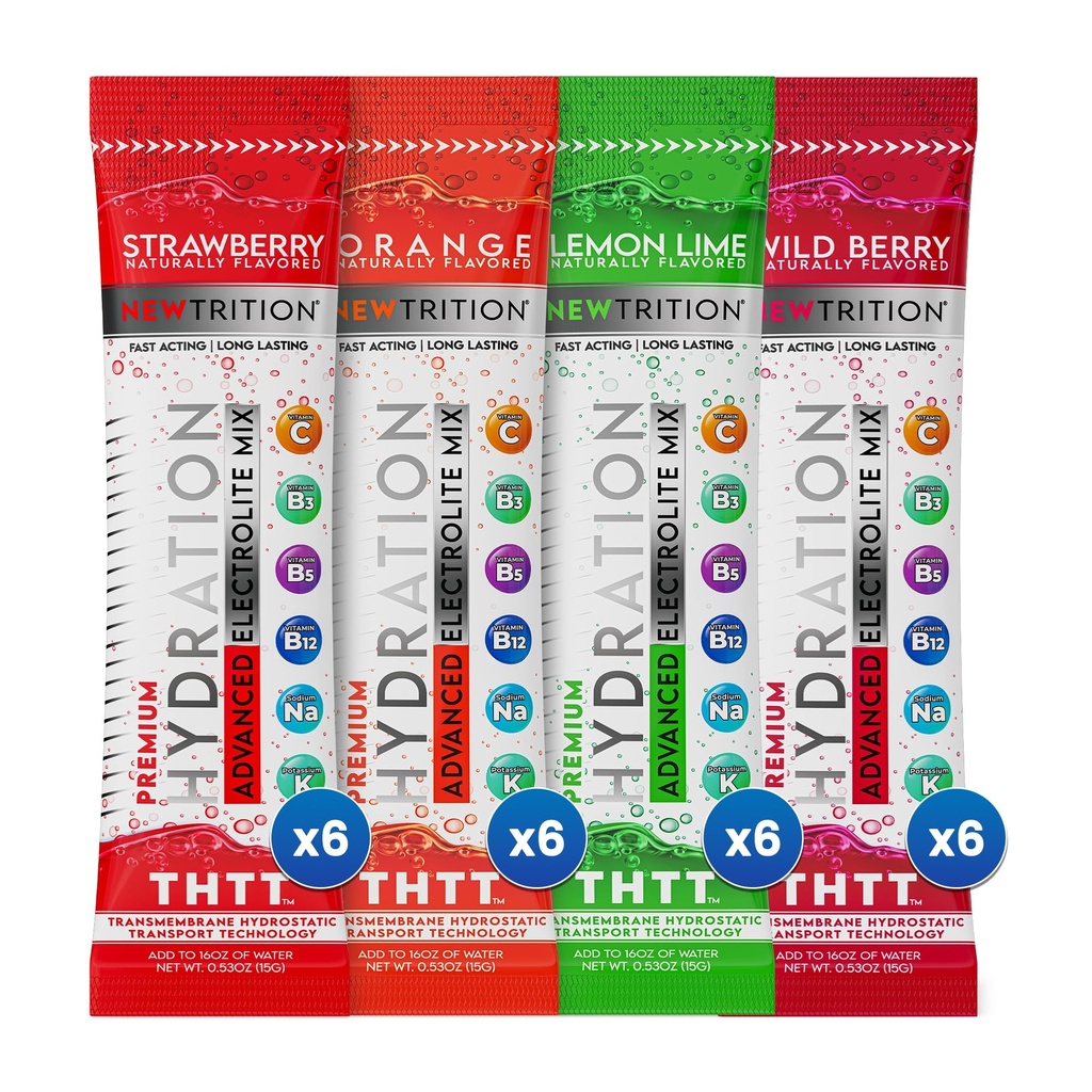 Hidration Powder, 4 Flavors, Paket Serat Elektrolyte 24, Paket Hidrating Alamiah untuk Air, Elektrolit Akting Cepat dengan Vitamin B & C, Energi & Pemulihan