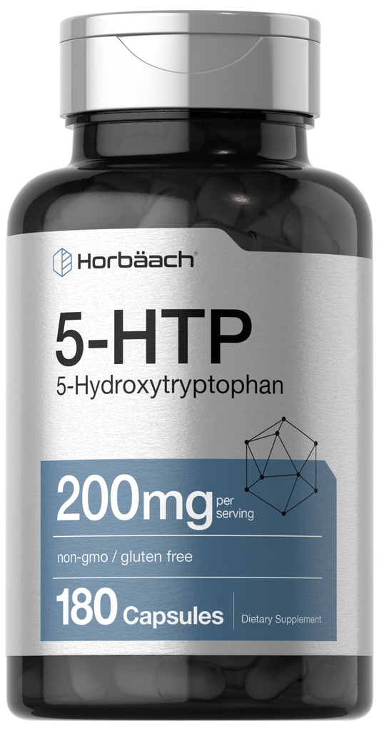 Horbäach 5HTP 200mg Tambahan 124; 180 Capsules 12.4; 5 Hydroxytryptophan = 124; lezonia Simplicifolia 124; Extra Kekuatan 124; Non-GMO, Gluten Free