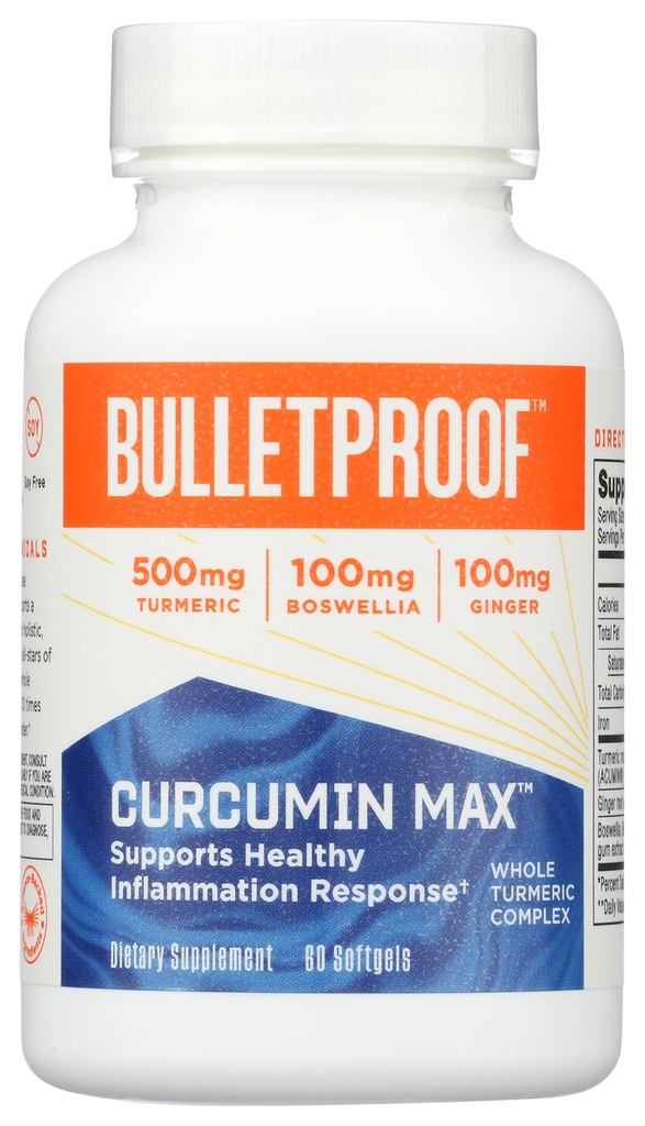 Perbaikan Suftgels Bulletproof Turmeric Curcumin Complex Inflammation Response, 60 Count, Keto Suplemen untuk Dukungan Gabungan dan Inflammation, Dukungan Antioksidant, Paket May Vary