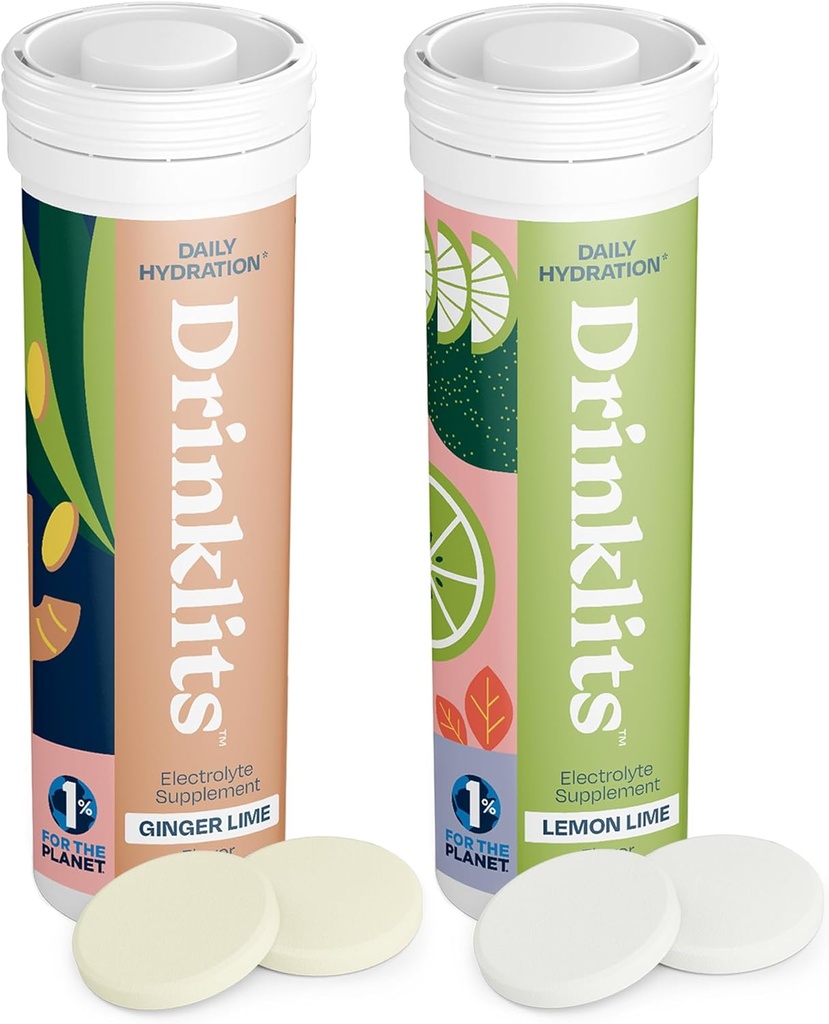 Drinklits Hydration Tablet - Electrolytes & Vitamin 126; Ginger- Lime dan Lime - 2 Pack (20 Servings)