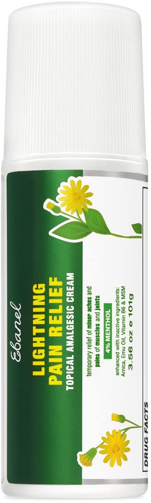 Ebanel Pain Relief Roll On for Arthritis, Foot, Root, Rogue, Neck, Strain with Menthol, Camphor, Arnica, Emu Oil, MSYM, Boswellia, Targeted Muscle Relief Roll On