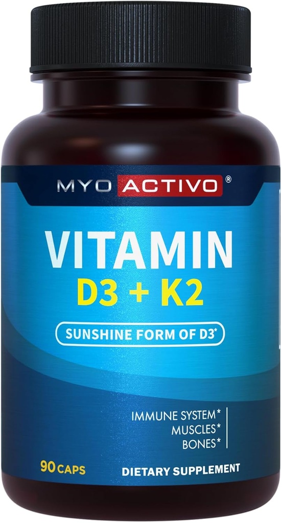 Vitamin D3 K2 Suplemen 5000 IU & 200 mcg - D3 Absorpsi Tinggi, MK7 & MK4, Kesehatan Jantung, Dukungan Imune, 90 Kapsul Vegetarian