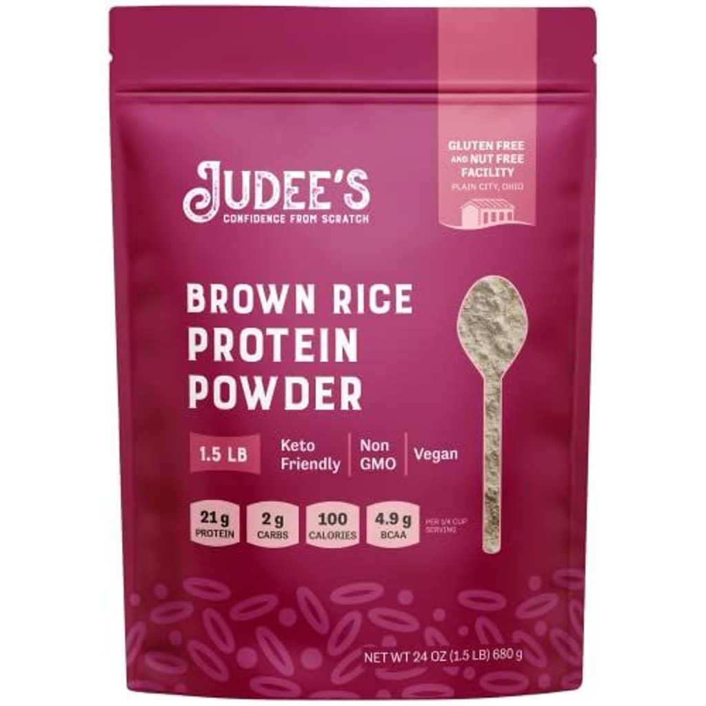 Powder Beras Coklat Bebas Gluten milik Judee - Pembangkit Vegan Protein - Pengganti Makanan Gratis - 1.5 pon, Tanpa Rasa